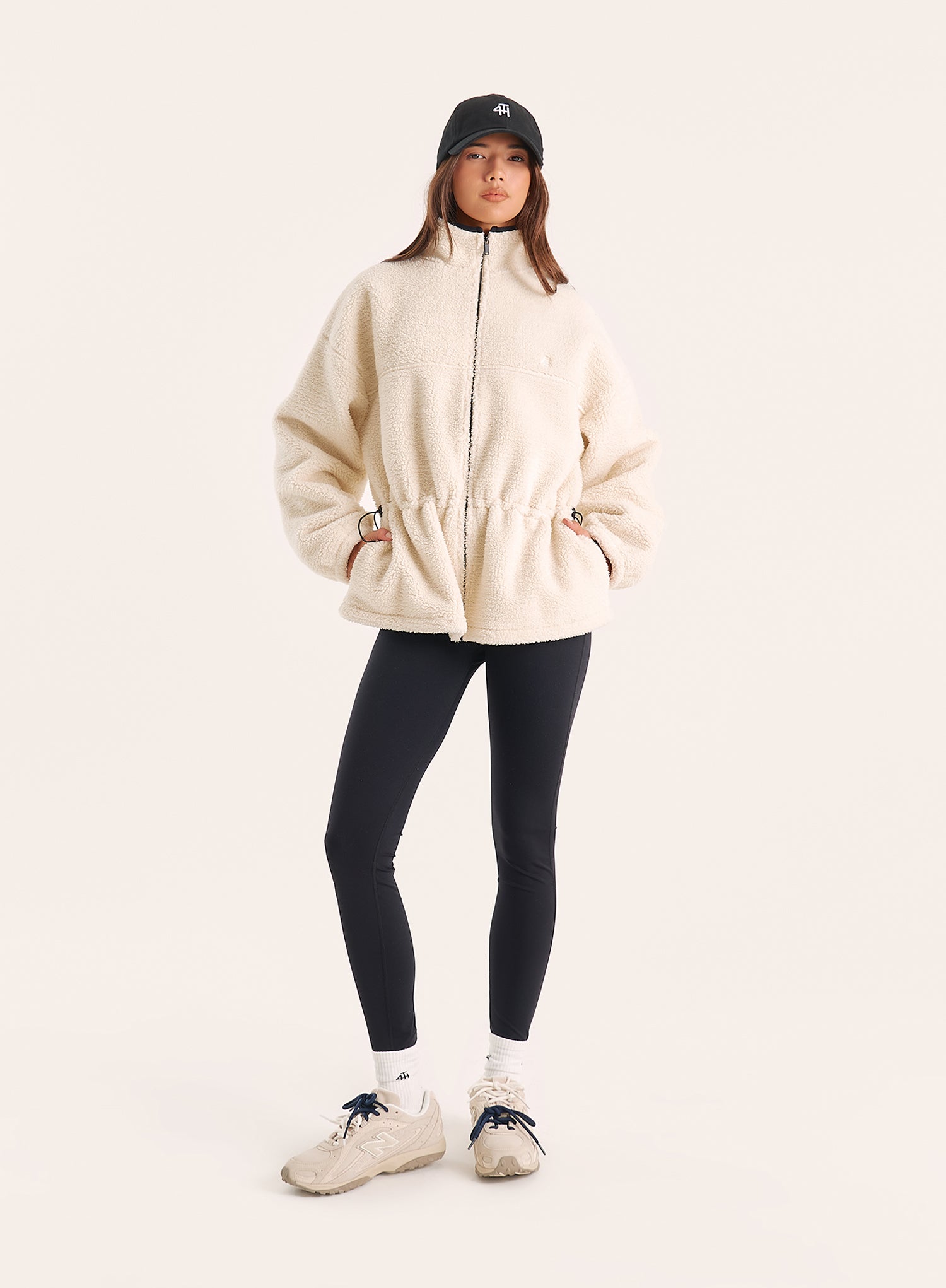 Cream Toggle Waisted Peplum Hem Fleece